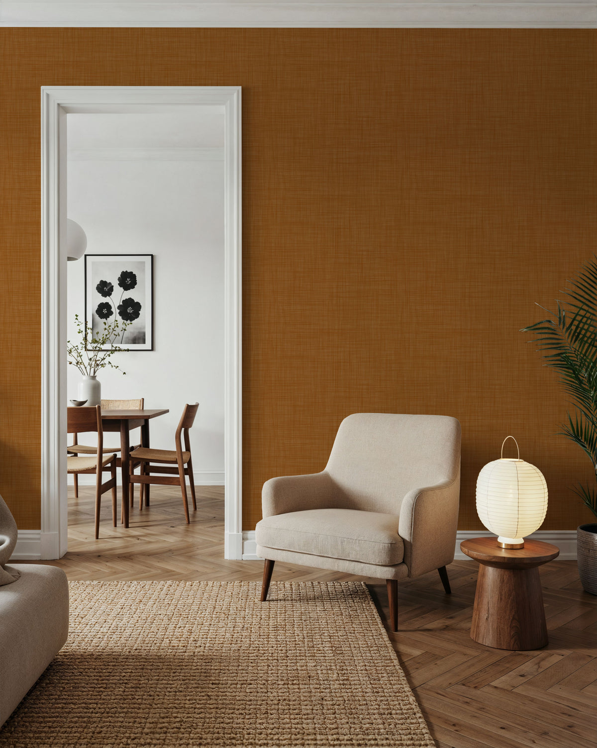 Mottled Linen Effect, Orange Mural Wallpaper - room preview 03