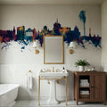 Geneva Switzerland Skyline Blue & Bronze Mural Wallpaper - room preview 03