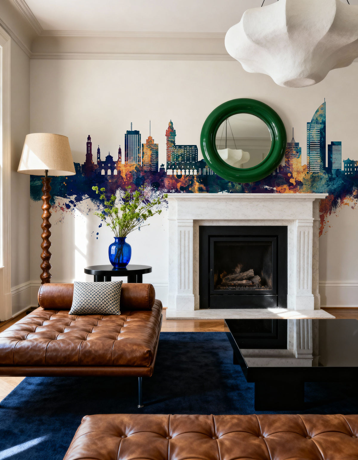 Montevideo Uruguay Skyline Blue & Bronze Mural Wallpaper - room preview 03