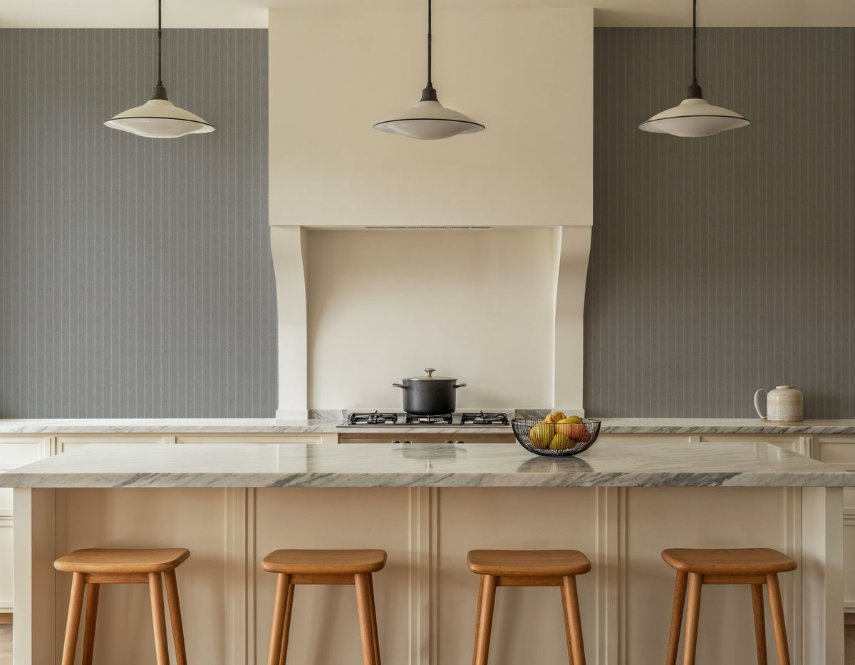 Tailor's Pin Stripe, Pewter Mural Wallpaper - room preview 03