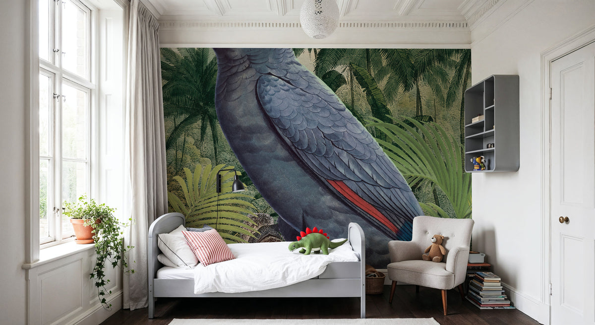 Jungle Parrot II Blue Mural Wallpaper - room preview 03