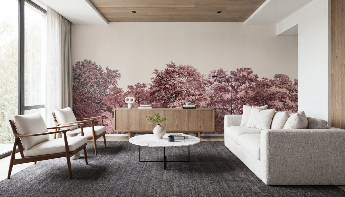 Over the Treetops, Burgundy Mural Wallpaper - room preview 03