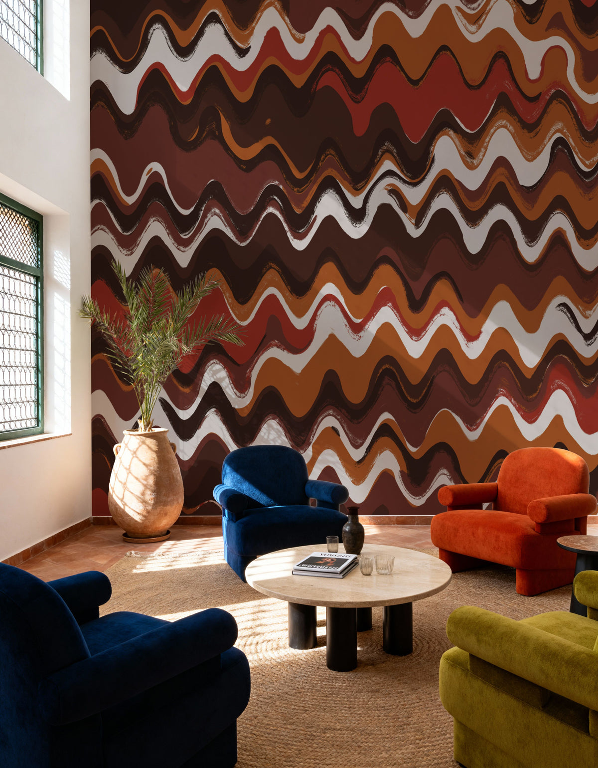 Earthy Color Zig Zag Pattern Mural Wallpaper - room preview 03