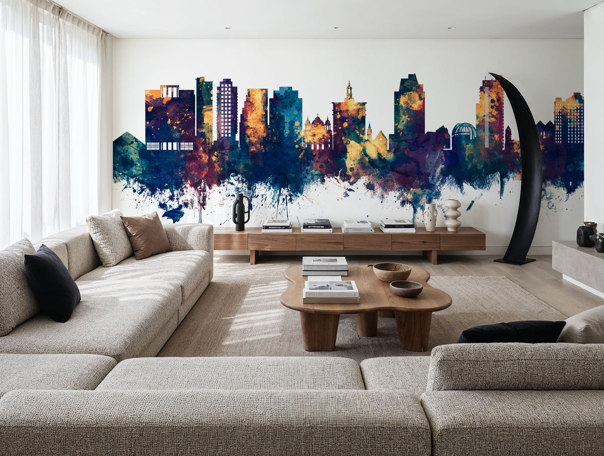 San Jose California Skyline Blue & Bronze Mural Wallpaper - room preview 03