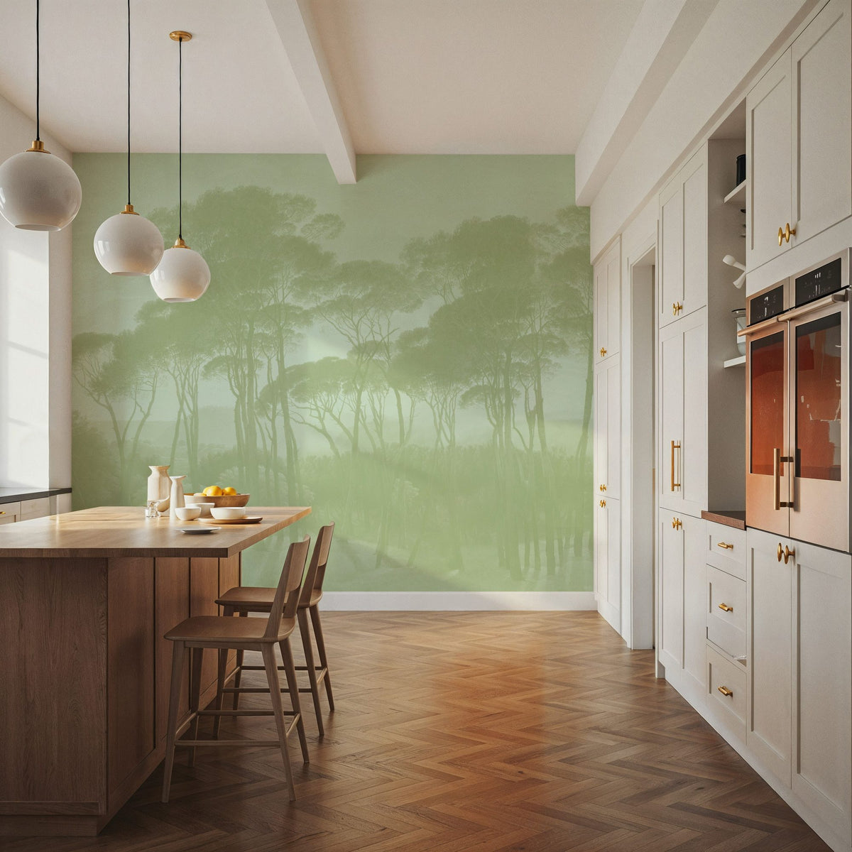 Mediterranean Pine Landscape, Pistachio Mural Wallpaper - room preview 03