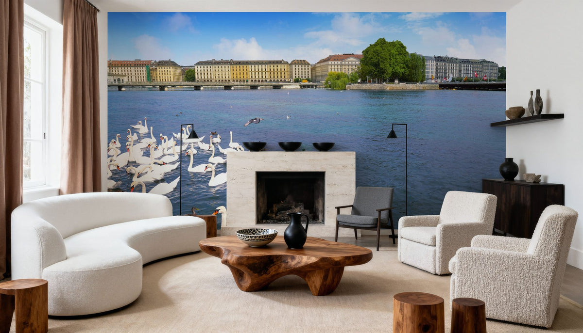 Riverside Swans Mural Wallpaper - room preview 03