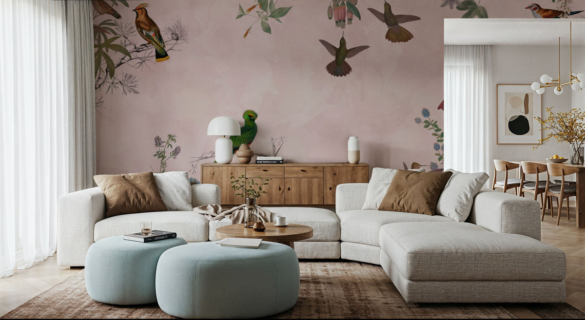 Fields of Birds and Flowers Mural Wallpaper - room preview 03