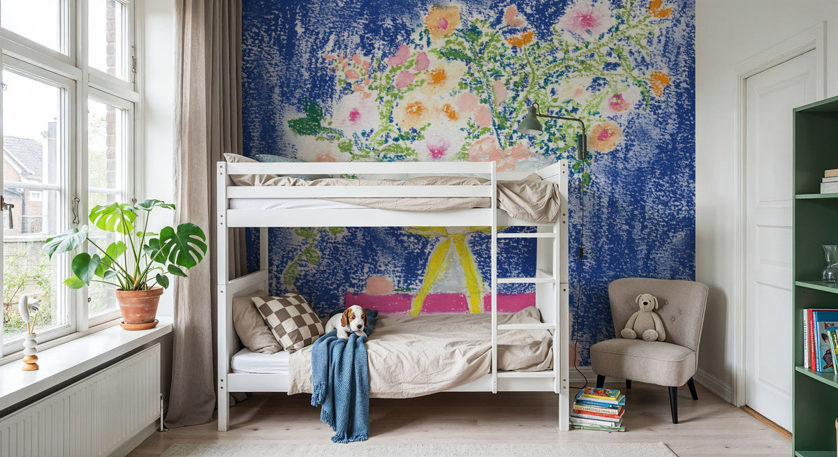 Flower Vases and Books Square Mural Wallpaper - room preview 03