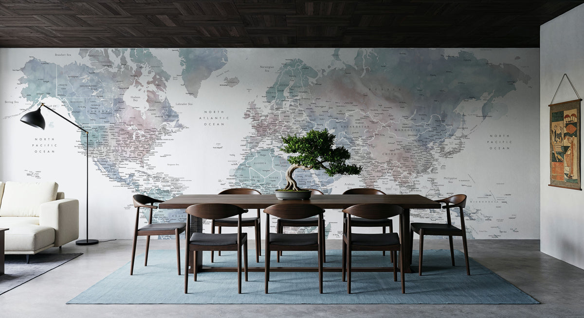 World Map Cities - Fufu Mural Wallpaper - room preview 03