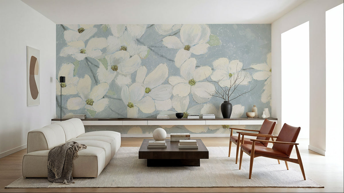 Dogwood White Mural Wallpaper - room preview 03