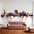 Telford England Skyline Purple & Gold Mural Wallpaper - room preview 03