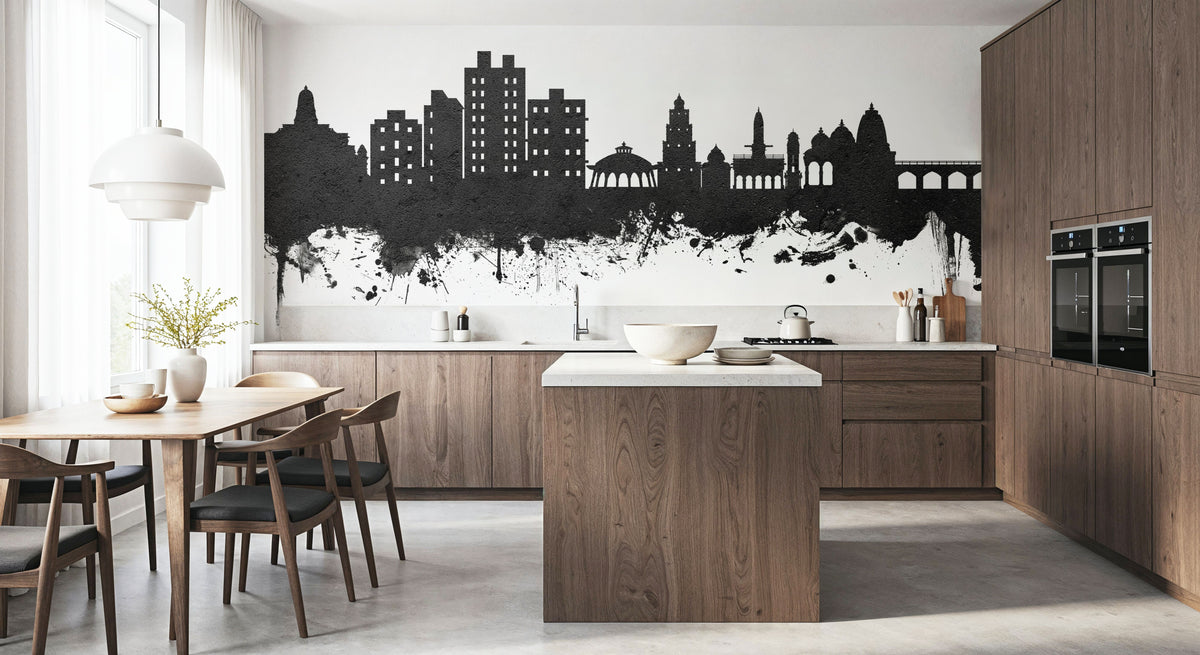 Nashik India Skyline Black & White Mural Wallpaper - room preview 03