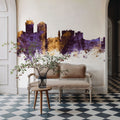 Wichita Kansas Skyline Purple & Gold Mural Wallpaper - room preview 03