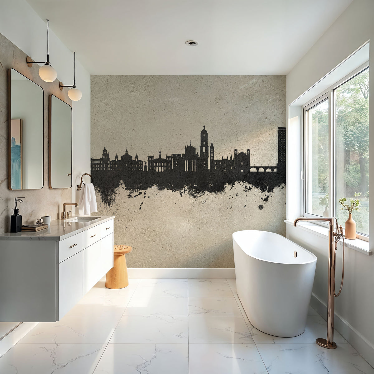 Valladolid Spain Skyline Concrete Mural Wallpaper - room preview 03
