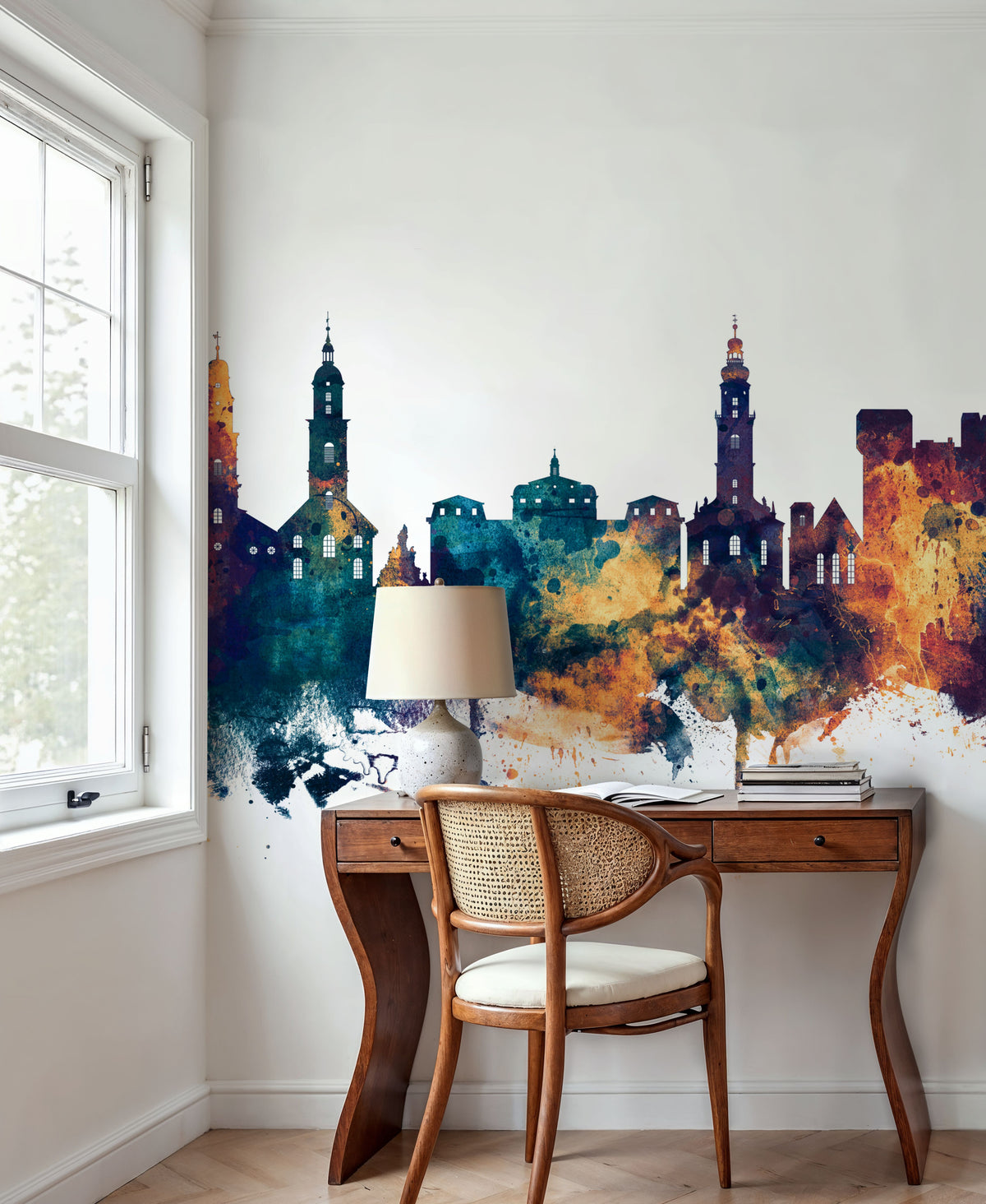 Erlangen Germany Skyline Blue & Bronze Mural Wallpaper - room preview 03