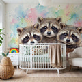 Raccoons - Cute Baby Animals Series Mural Wallpaper - room preview 03