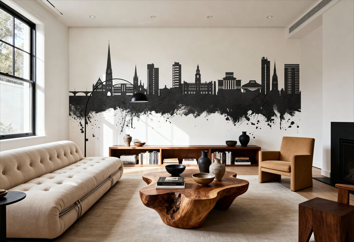 Preston England Skyline Black & White Mural Wallpaper - room preview 03