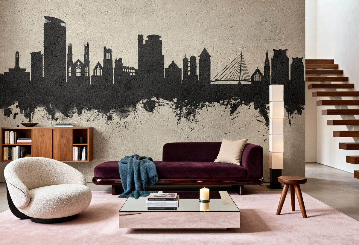 Swansea Wales Skyline Concrete Mural Wallpaper - room preview 03
