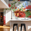 Red White and Blue Floral VI Mural Wallpaper - room preview 03