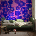 Flower Poufs, Indigo on Pink Mural Wallpaper - room preview 03
