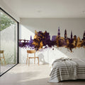 Heidelberg Germany Skyline Purple & Gold Mural Wallpaper - room preview 03