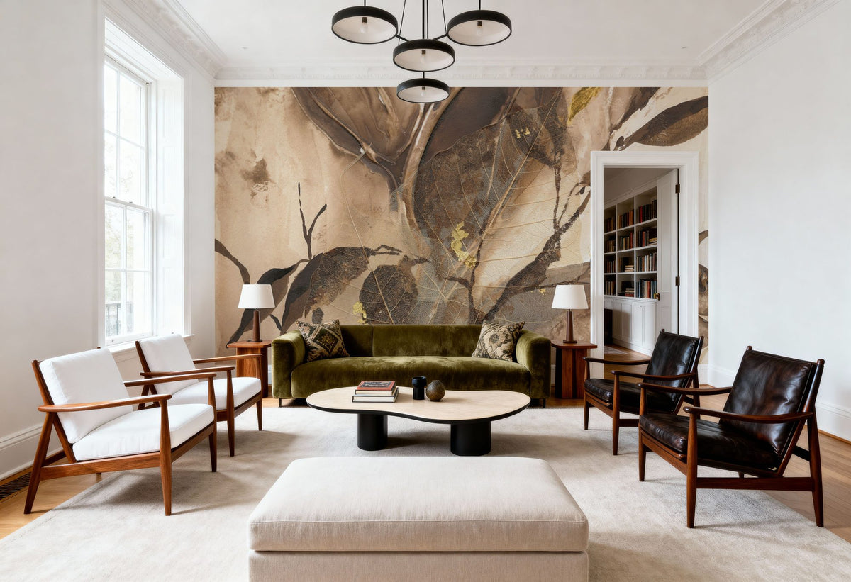 Gilded Leaf Collage I Mural Wallpaper - room preview 03