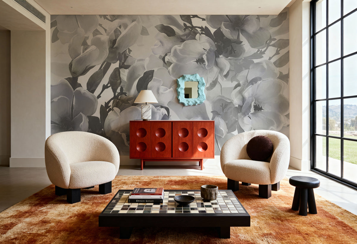 Dreaming of Magnolias Small (No Lines), Blue Mural Wallpaper - room preview 03