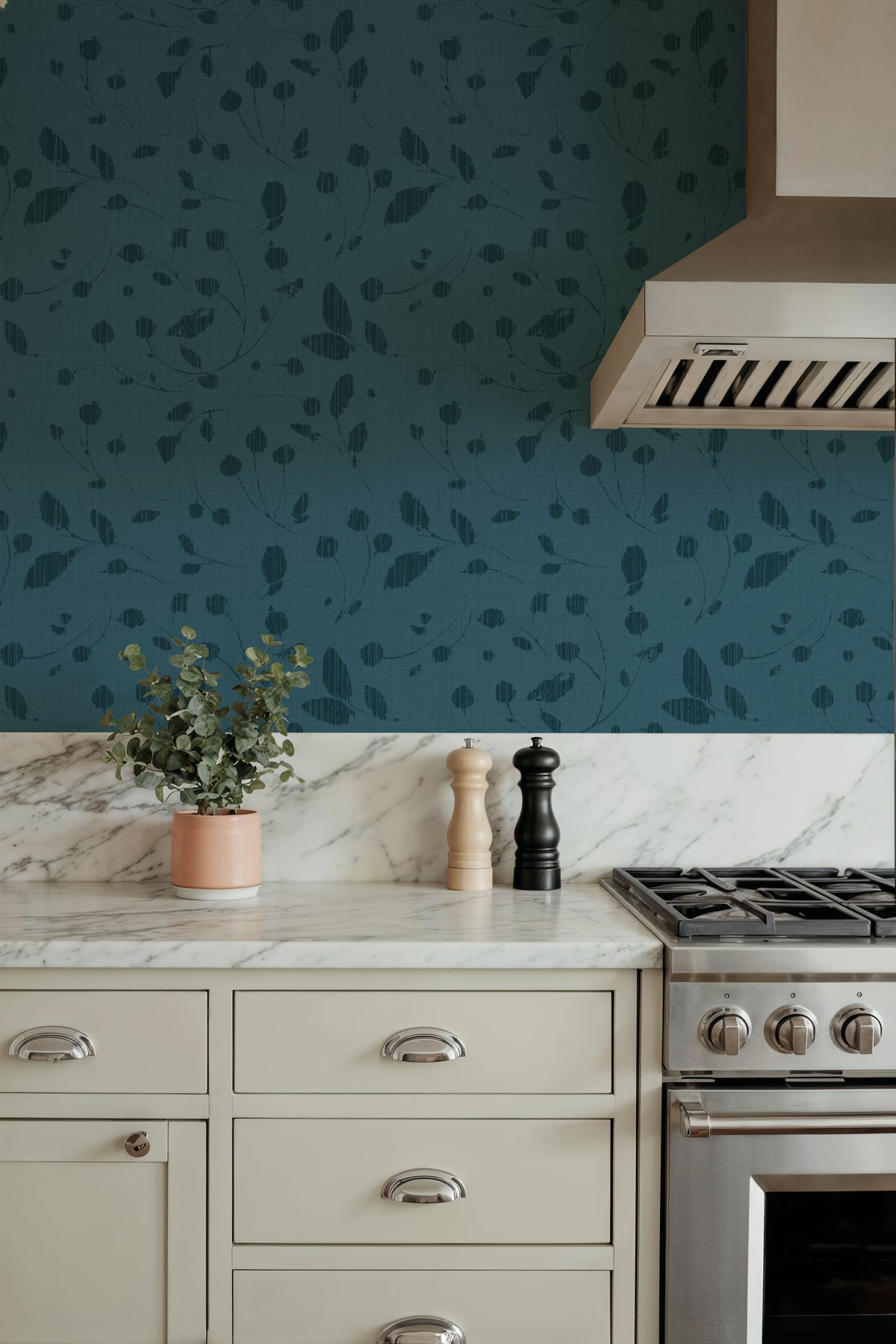 Time to Share Florals Blue Mural Wallpaper - room preview 03