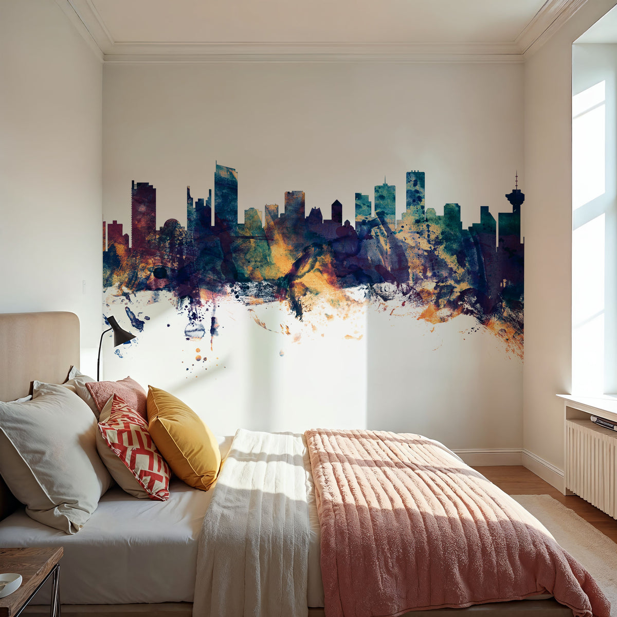 Vancouver Canada Skyline Blue & Bronze Mural Wallpaper - room preview 03