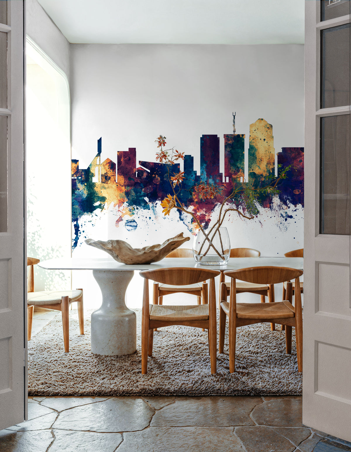 Tucson Arizona Skyline Blue & Bronze Mural Wallpaper - room preview 03