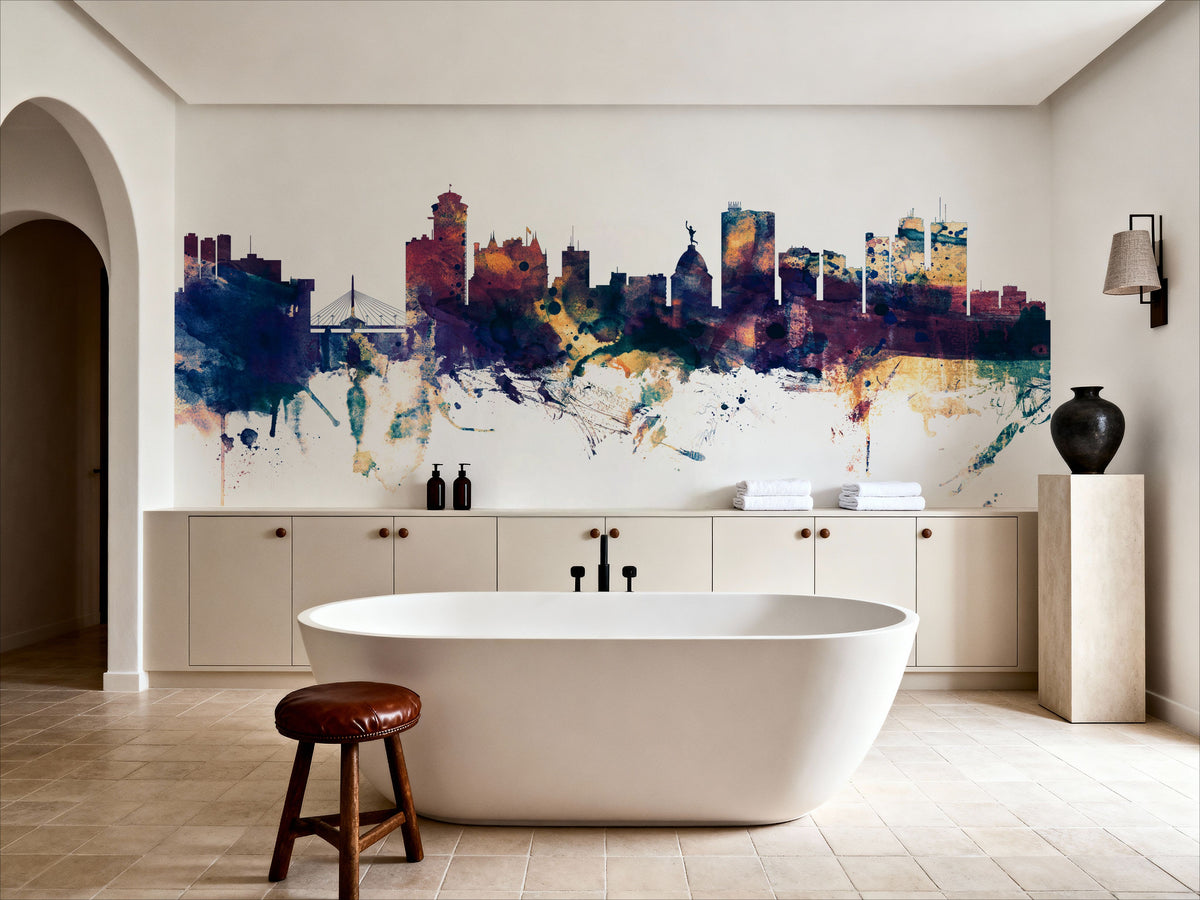 Winnipeg Canada Skyline Blue & Bronze Mural Wallpaper - room preview 03