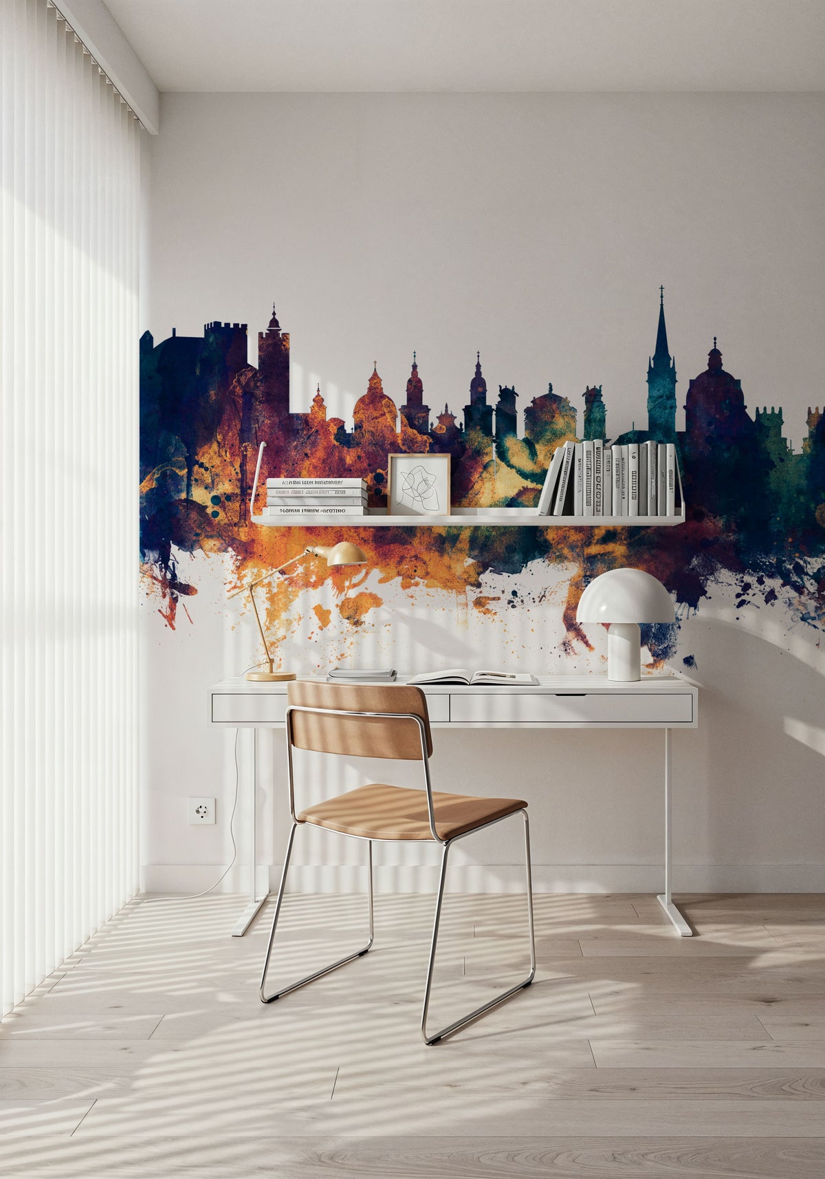 Salzburg Austria Skyline Blue & Bronze Mural Wallpaper - room preview 03