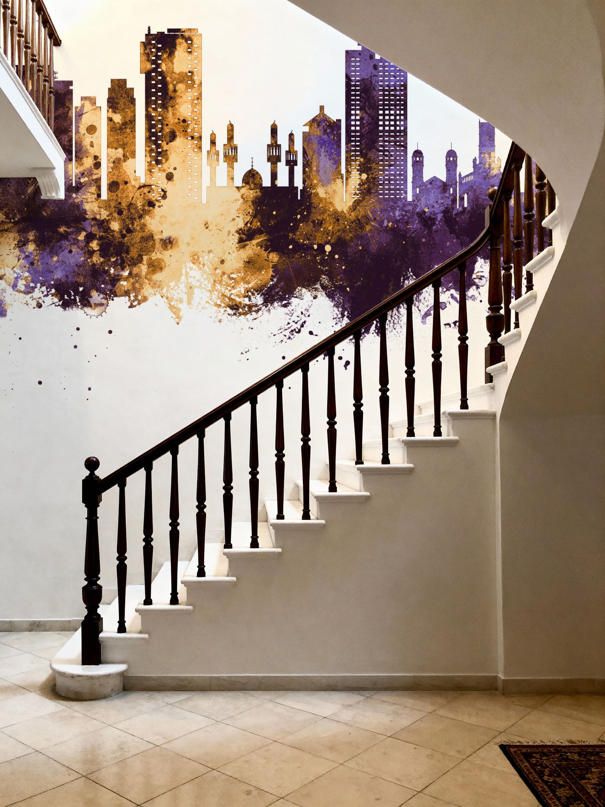 Lagos Nigeria Skyline Purple & Gold Mural Wallpaper - room preview 03
