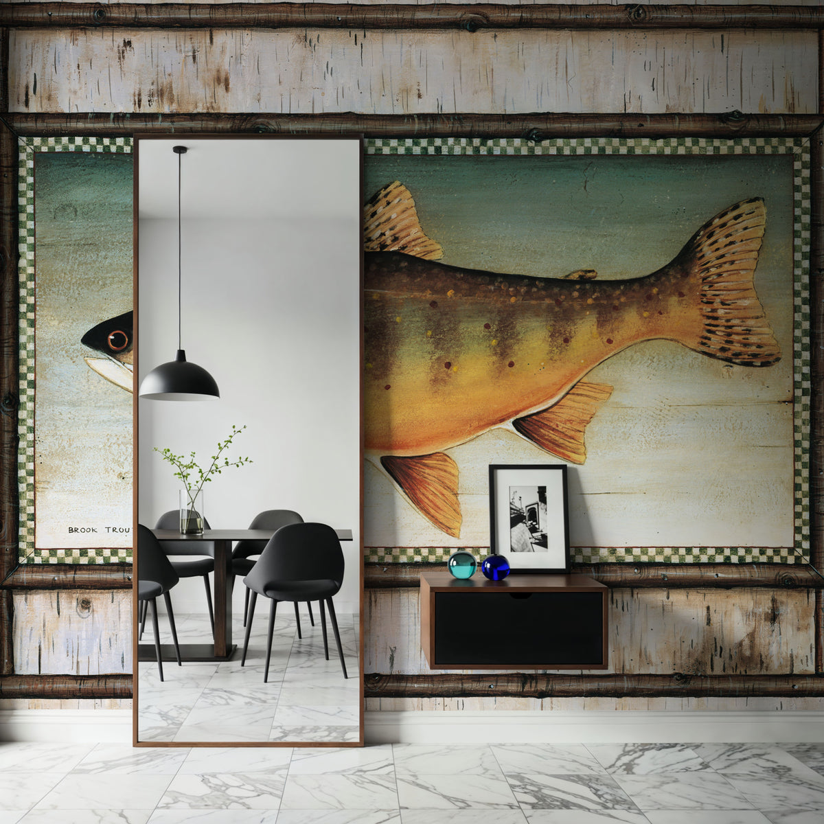 Brook Trout Birch Border Mural Wallpaper - room preview 03