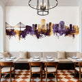 Long Beach California Skyline Purple & Gold Mural Wallpaper - room preview 03