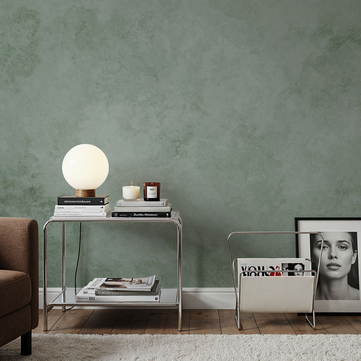 Subtle Plaster Wall, Light Green Mural Wallpaper - room preview 03