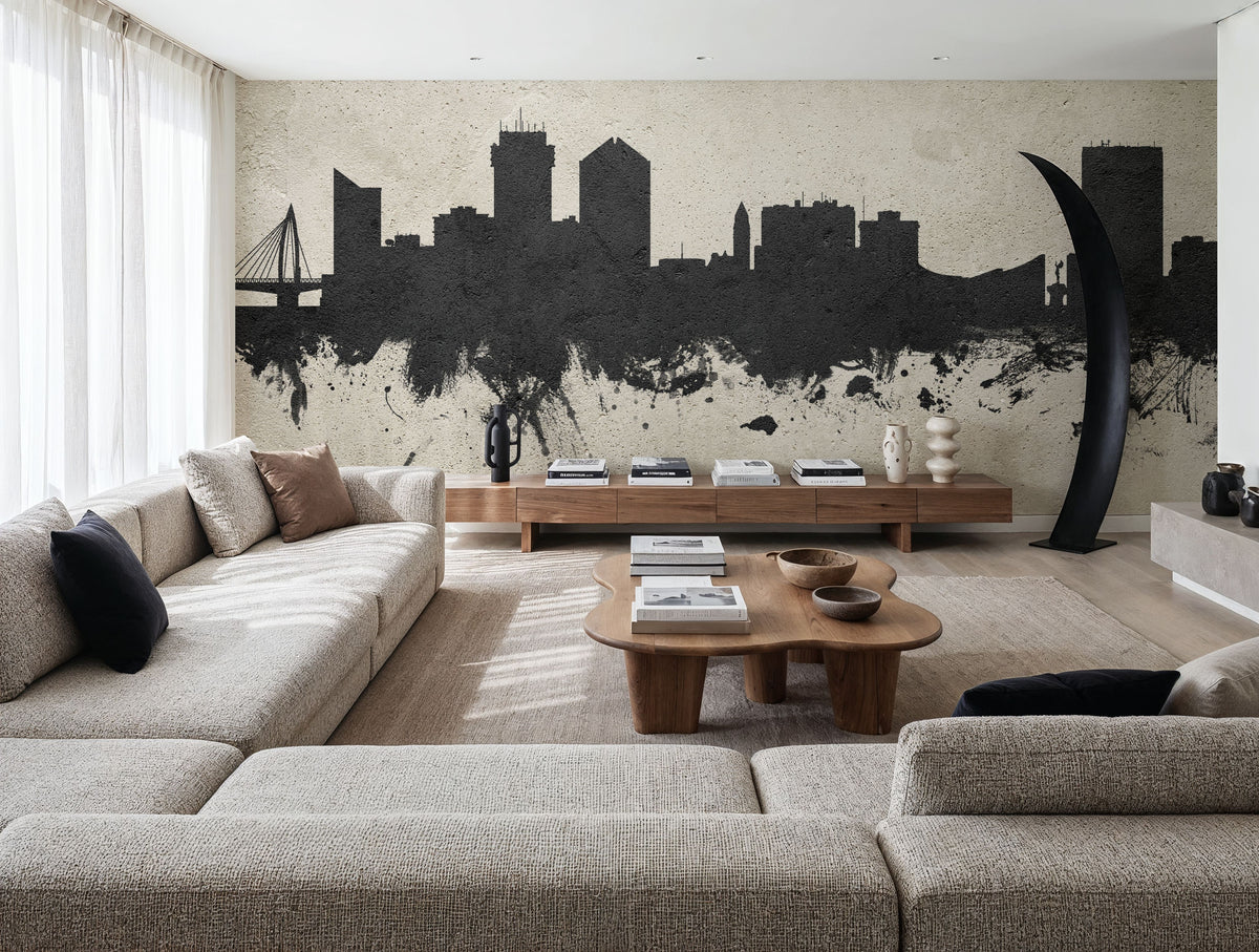 Wichita Kansas Skyline Concrete Mural Wallpaper - room preview 03