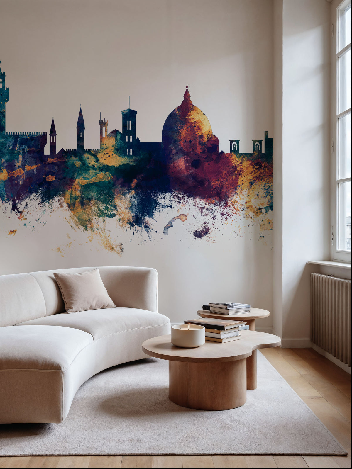 Florence Italy Skyline Blue & Bronze Mural Wallpaper - room preview 03