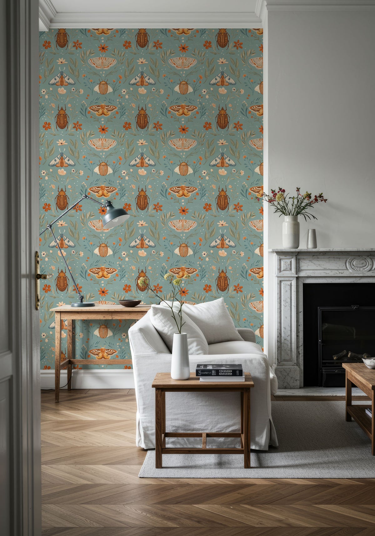 Papilion Chase Blue Mural Wallpaper - room preview 03