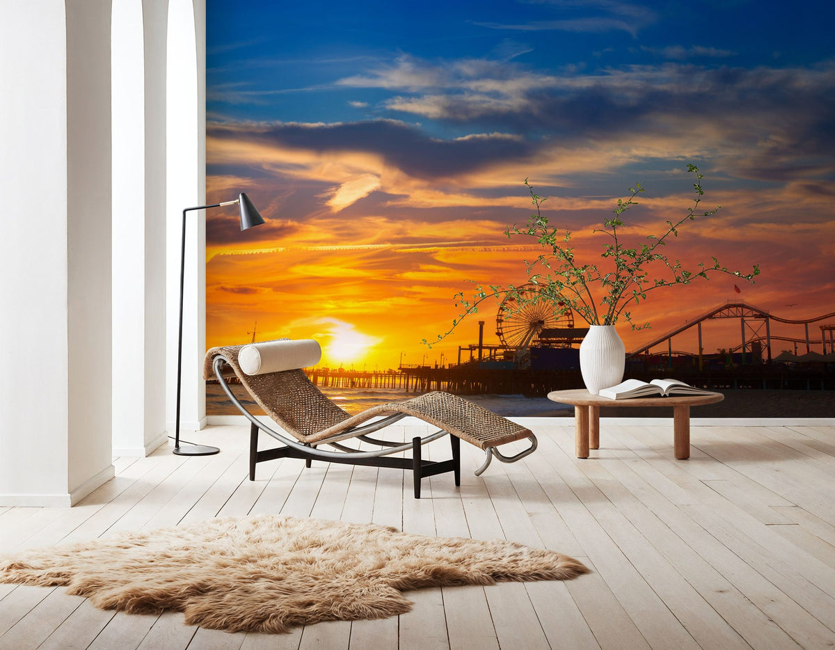 Santa Monica Pier Sunset Mural Wallpaper - room preview 03