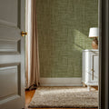 Mottled Linen Effect, Olive Green Mural Wallpaper - room preview 03