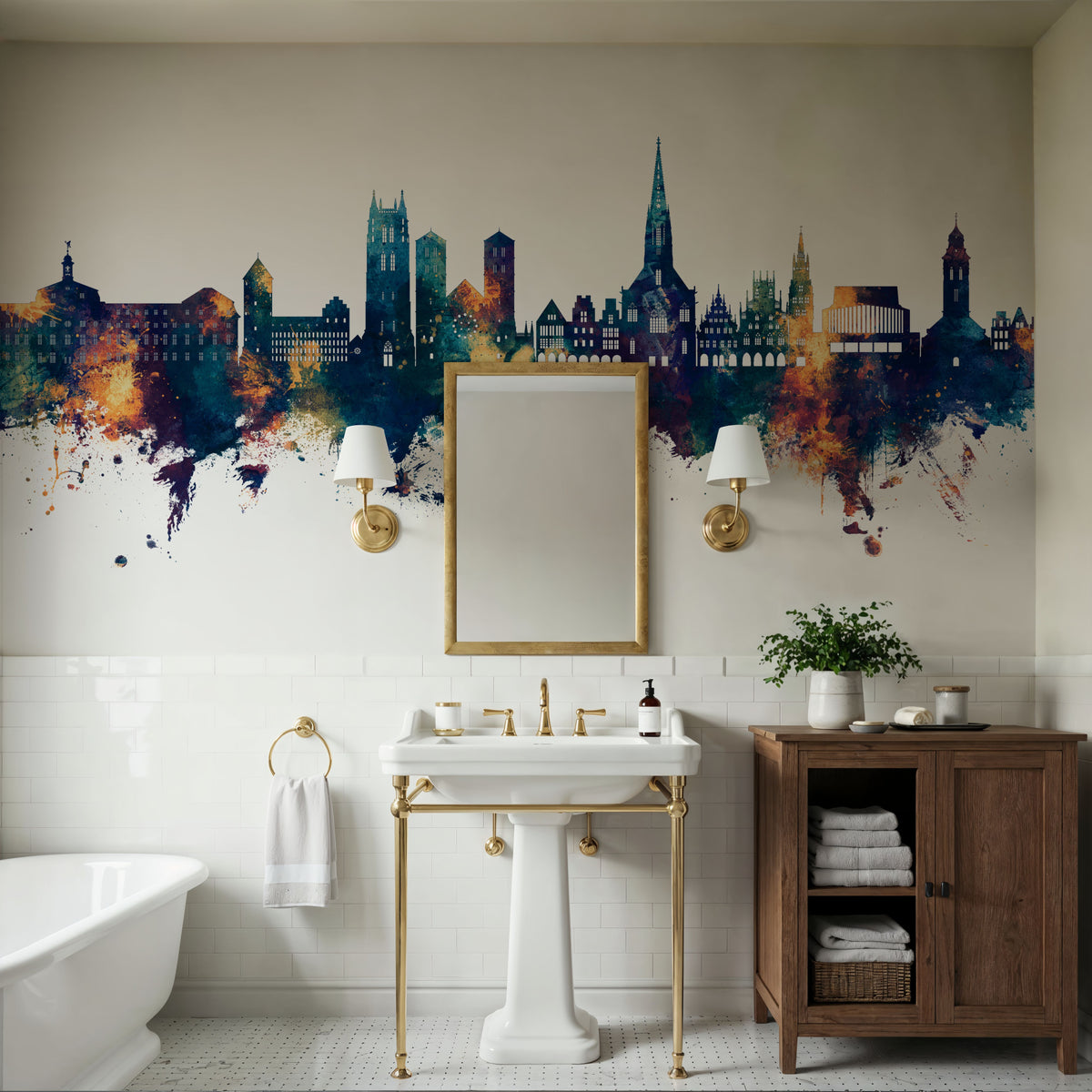 Münster Germany Skyline Blue & Bronze Mural Wallpaper - room preview 03