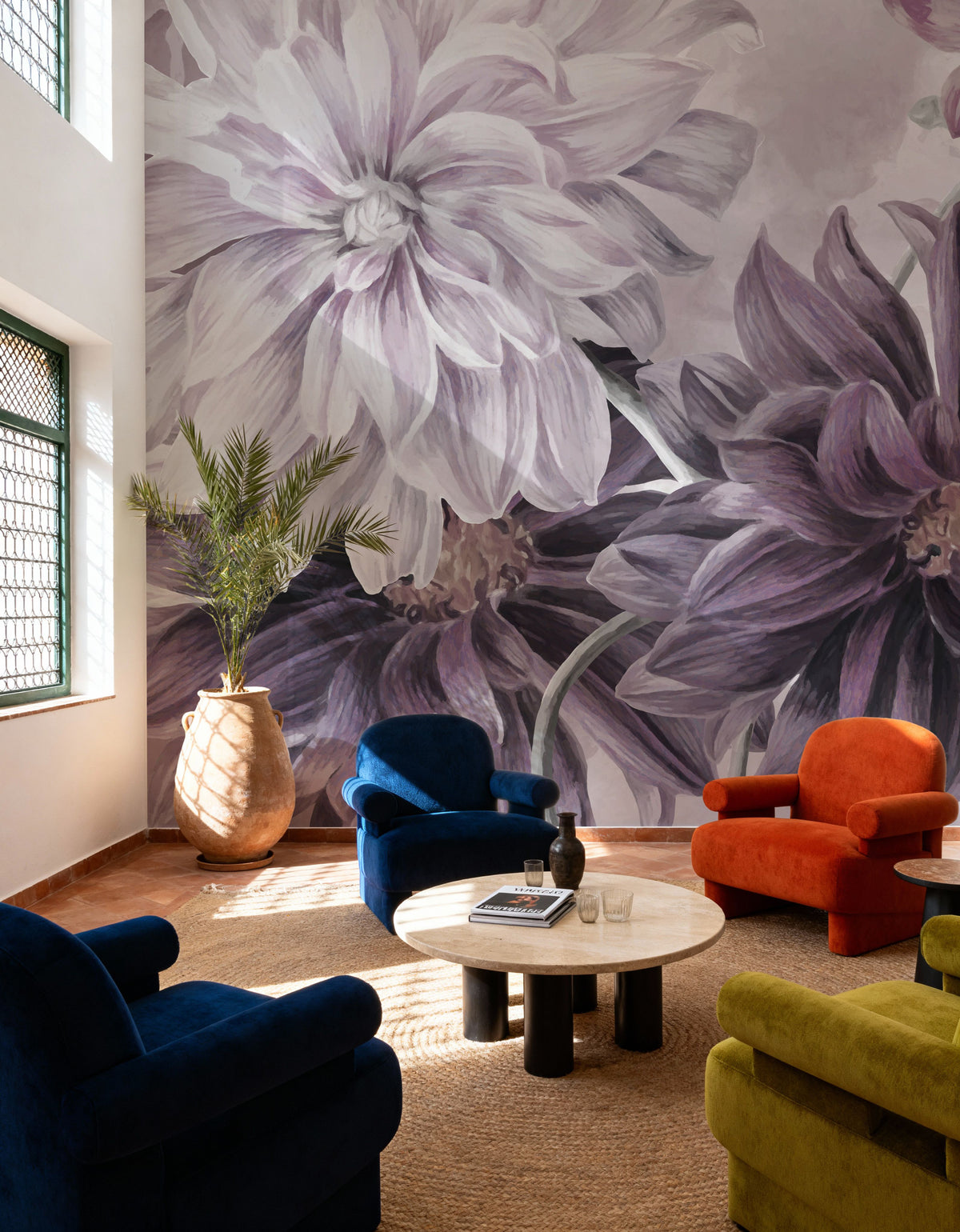 Focus on the Dahlia Red Mural Wallpaper - room preview 03