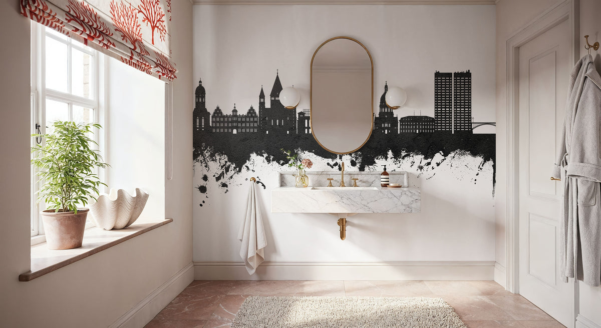 Mainz Germany Skyline Black & White Mural Wallpaper - room preview 03
