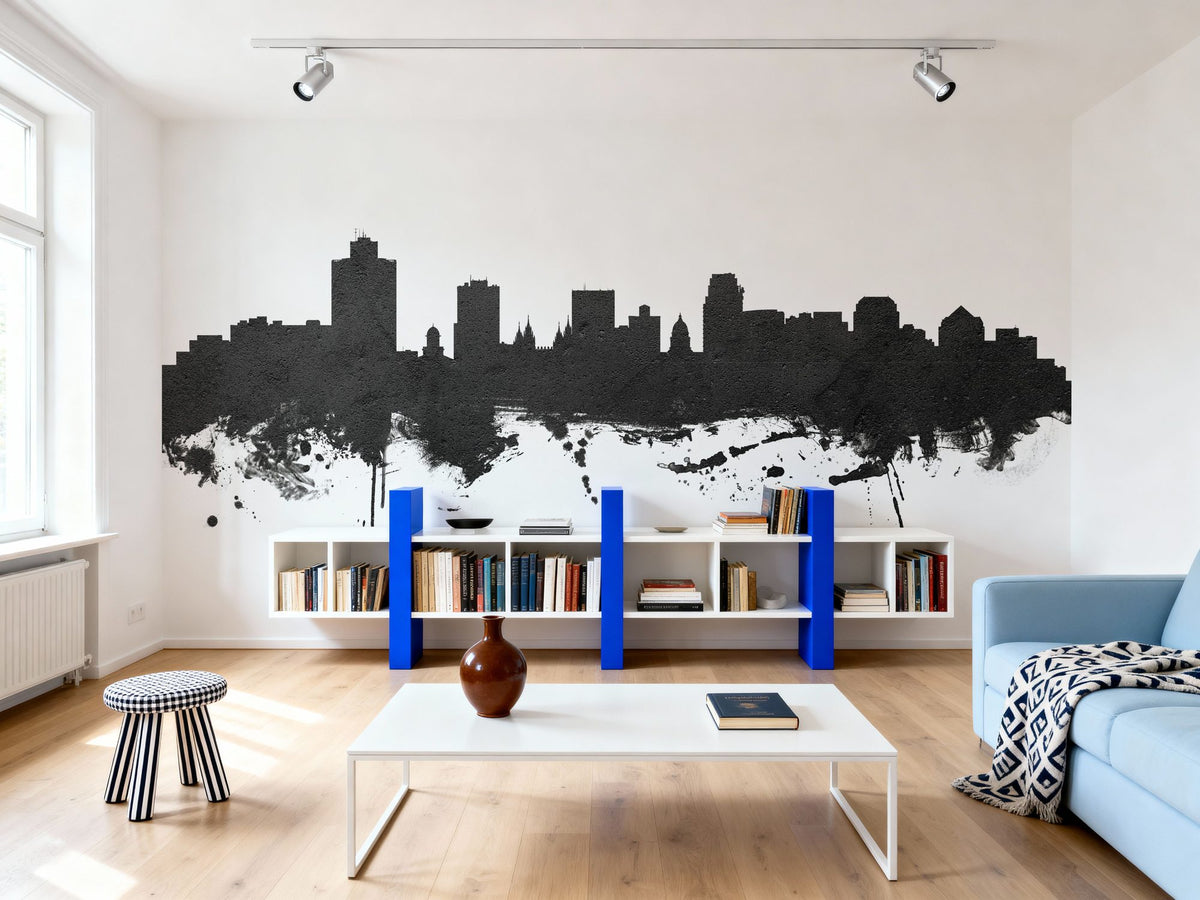 Salt Lake City Utah Skyline Black & White Mural Wallpaper - room preview 03