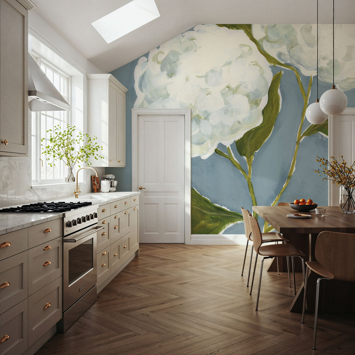 Dusty Blue Hydrangea I Mural Wallpaper - room preview 03