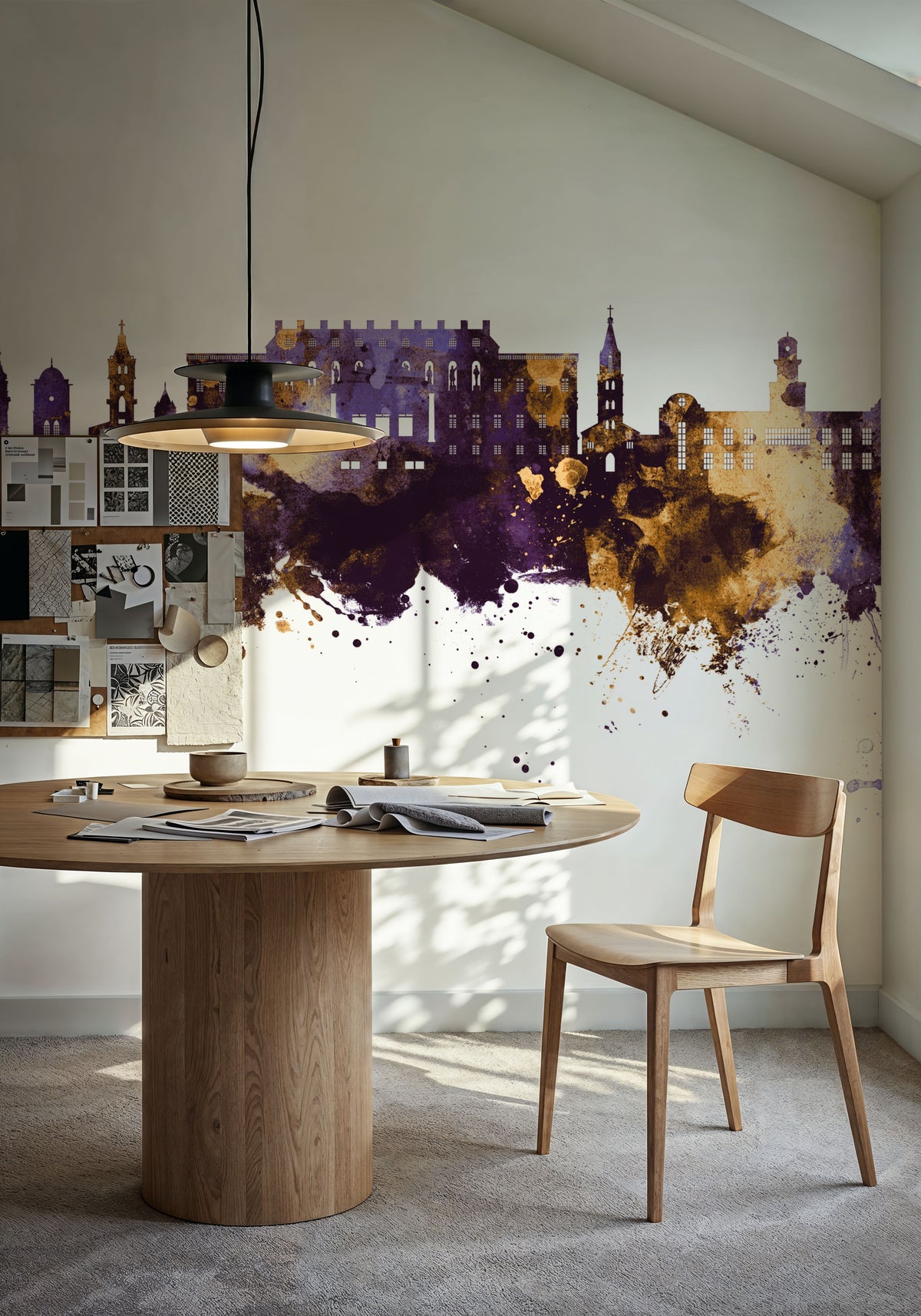 Coimbatore India Skyline Purple & Gold Mural Wallpaper - room preview 03
