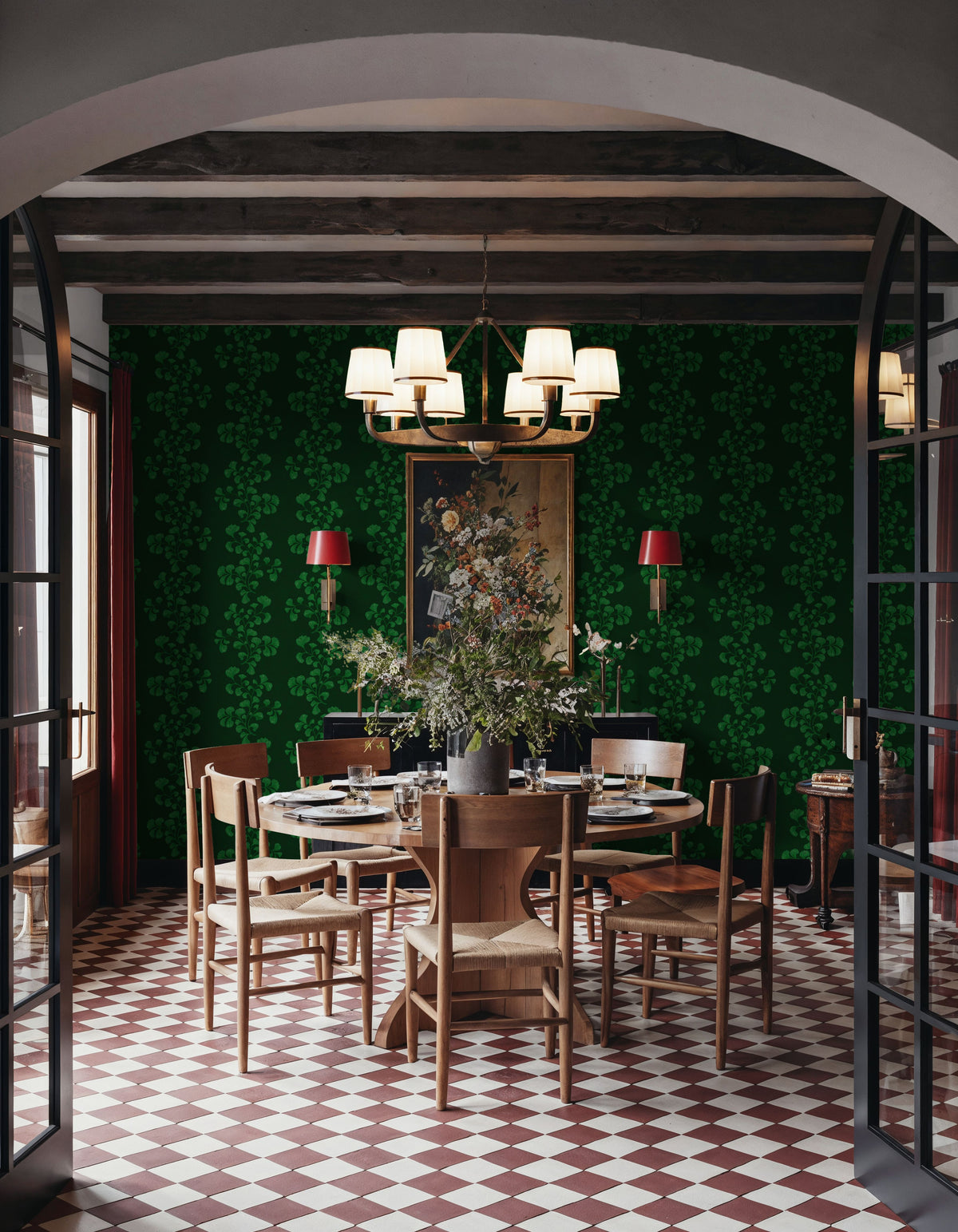 Fern Stripes, Chlorophyll Green Mural Wallpaper - room preview 03