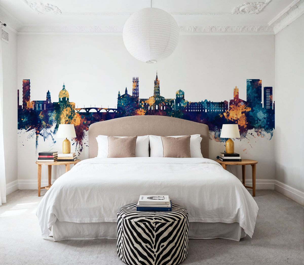 Toulouse France Skyline Blue & Bronze Mural Wallpaper - room preview 03