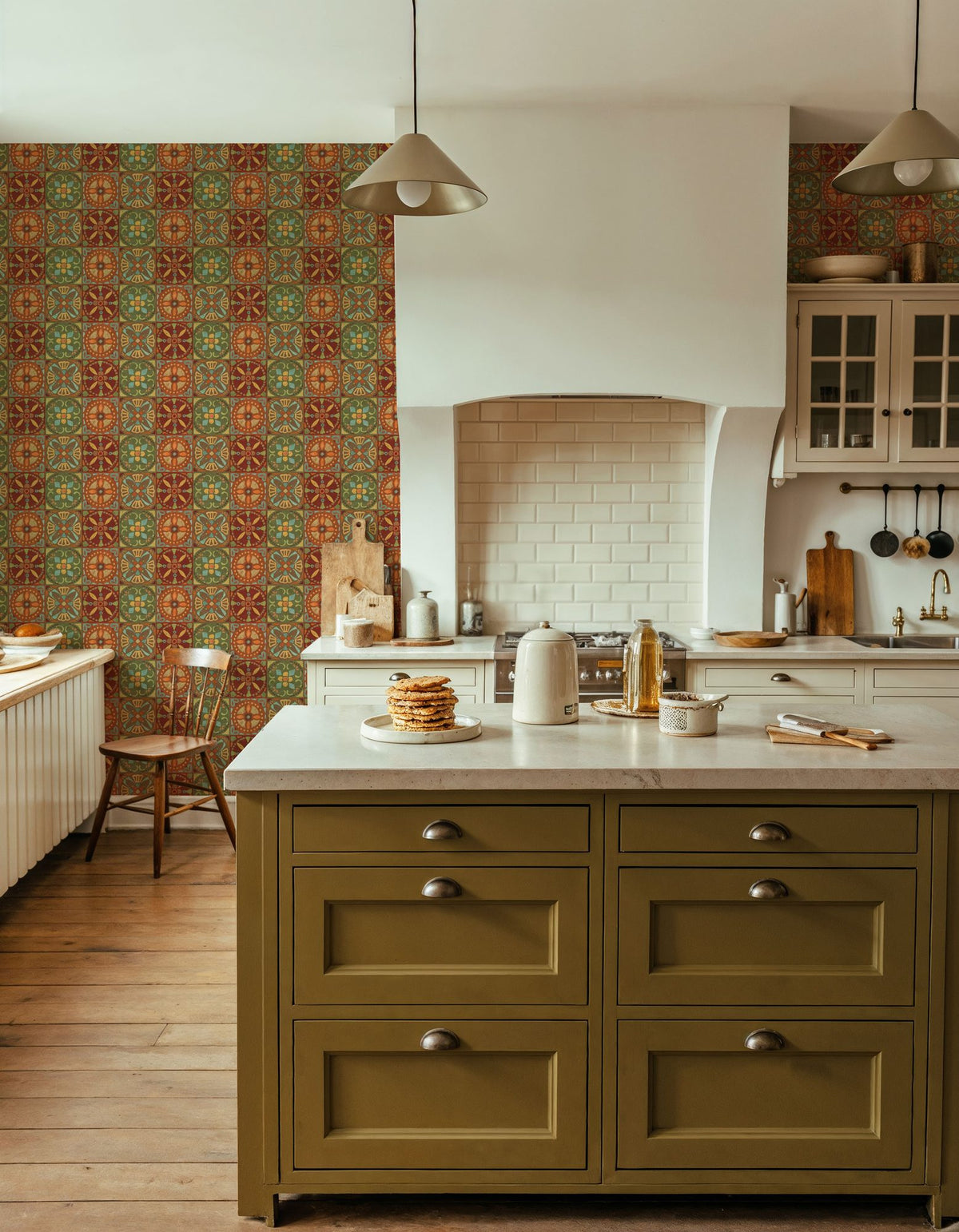 Autumn Tiles Brown Mural Wallpaper - room preview 03